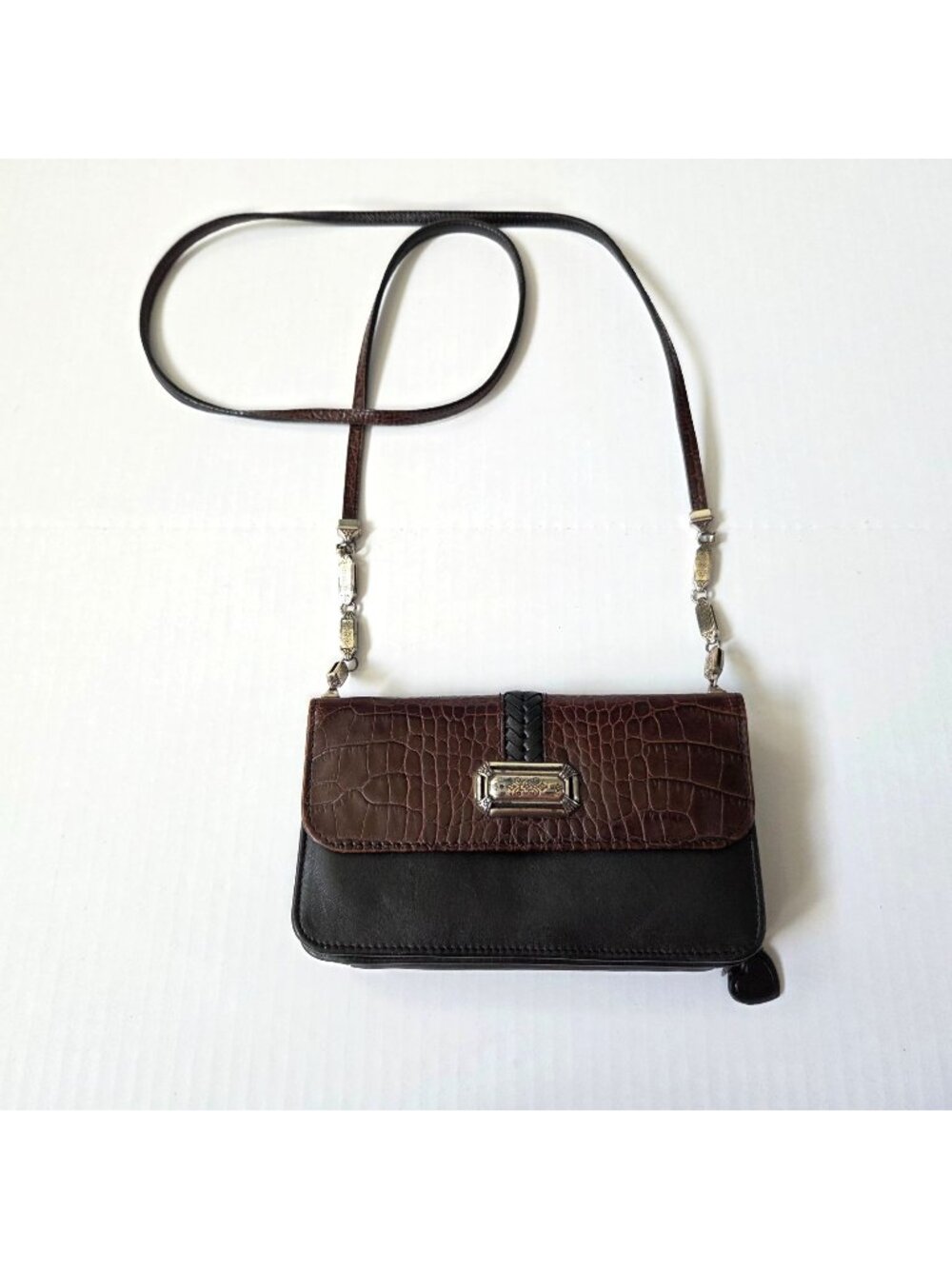 Brighton Purse Black Brown Croc Embrossed Leather Wallet Crossbody Western